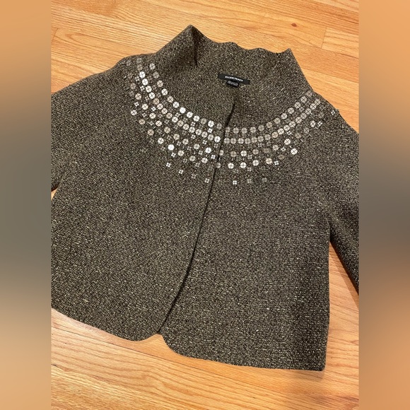 Ellen Tracy Wool Embellished Swing Coat Holiday Jacket - Picture 2 of 14